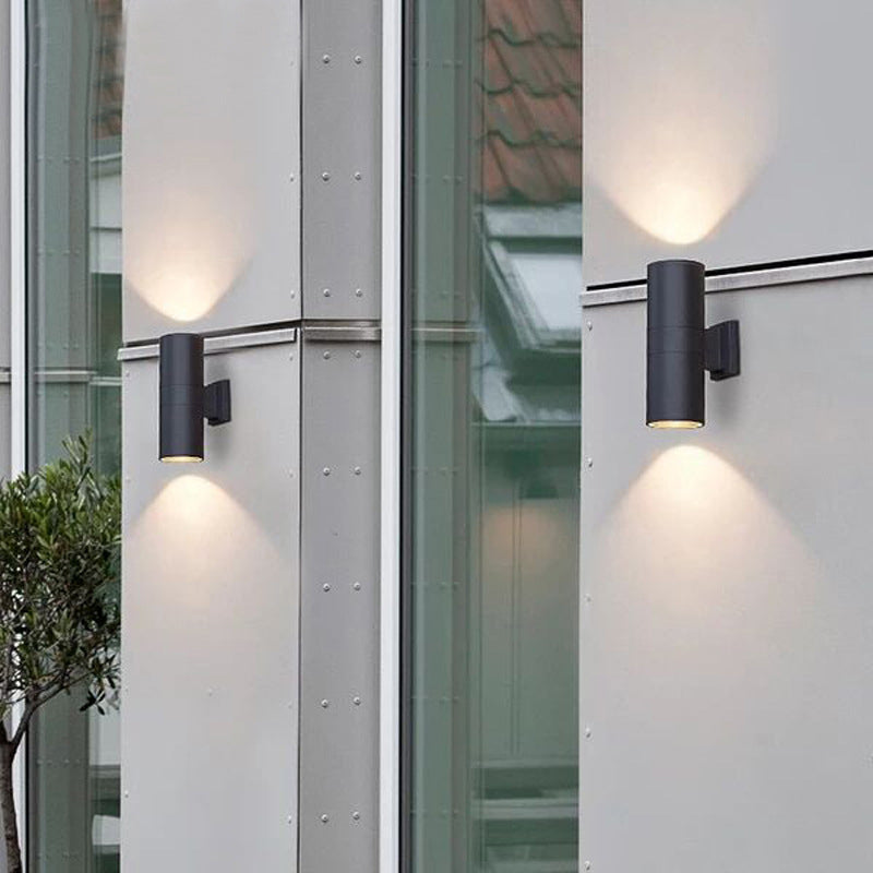 Ray Modern LED Wandleuchte Doppelkopf Zylinder Schwarz Außen Metall/Glas