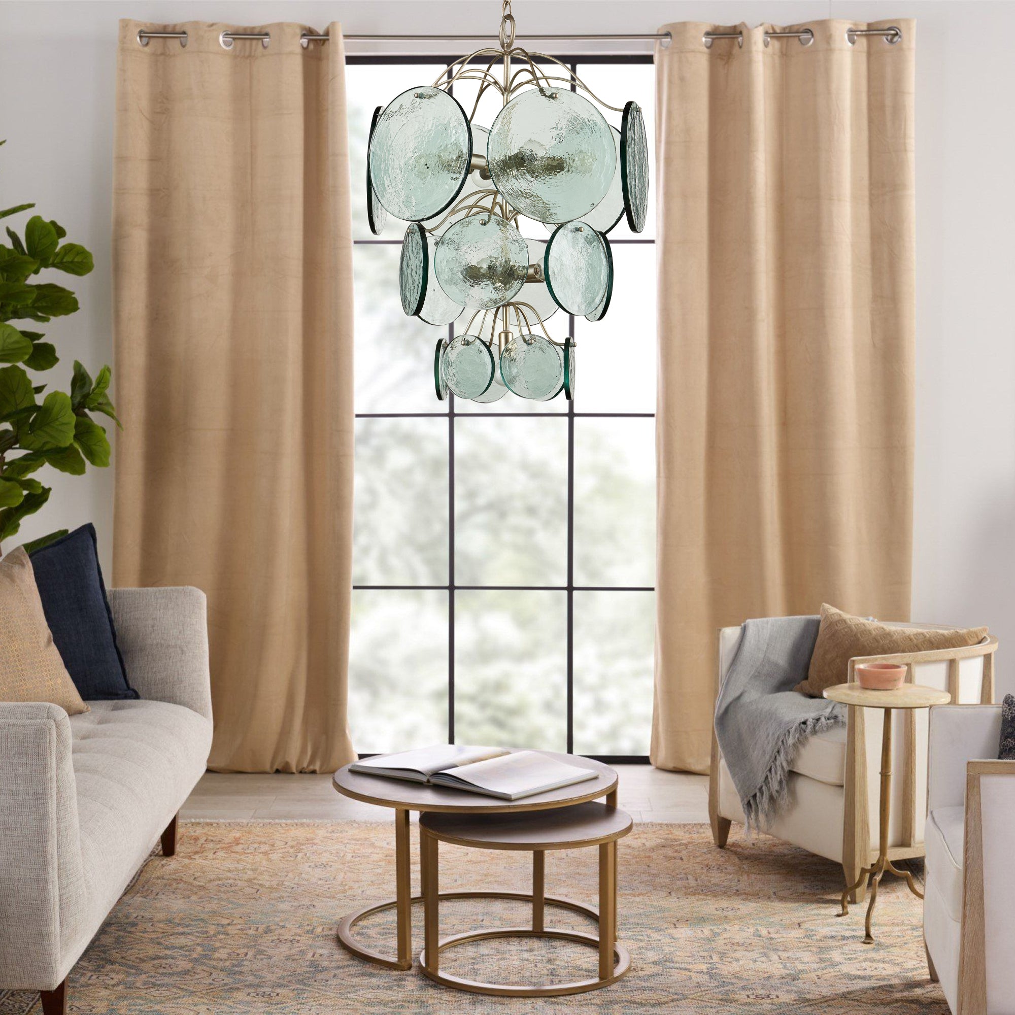 Aurora Chandelier Rovigo Recycled Glass Disc Modern Flowing - Neutralighting