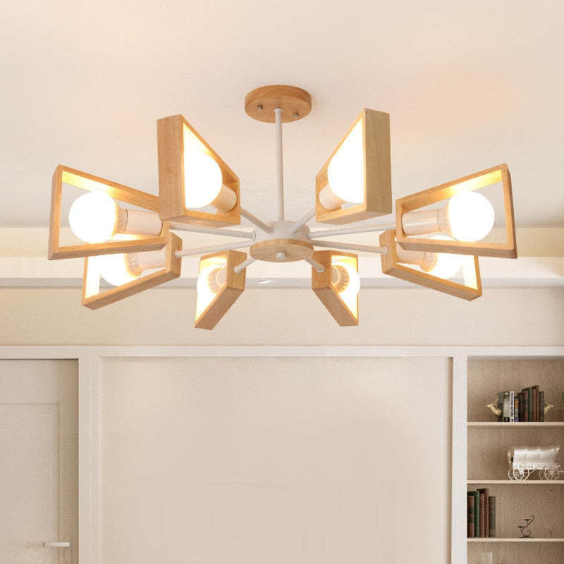 Muto Holz PendelleuchtenKronleuchter 3/5/6/8 Lichter für Schlafzimmer, Wohnzimmer