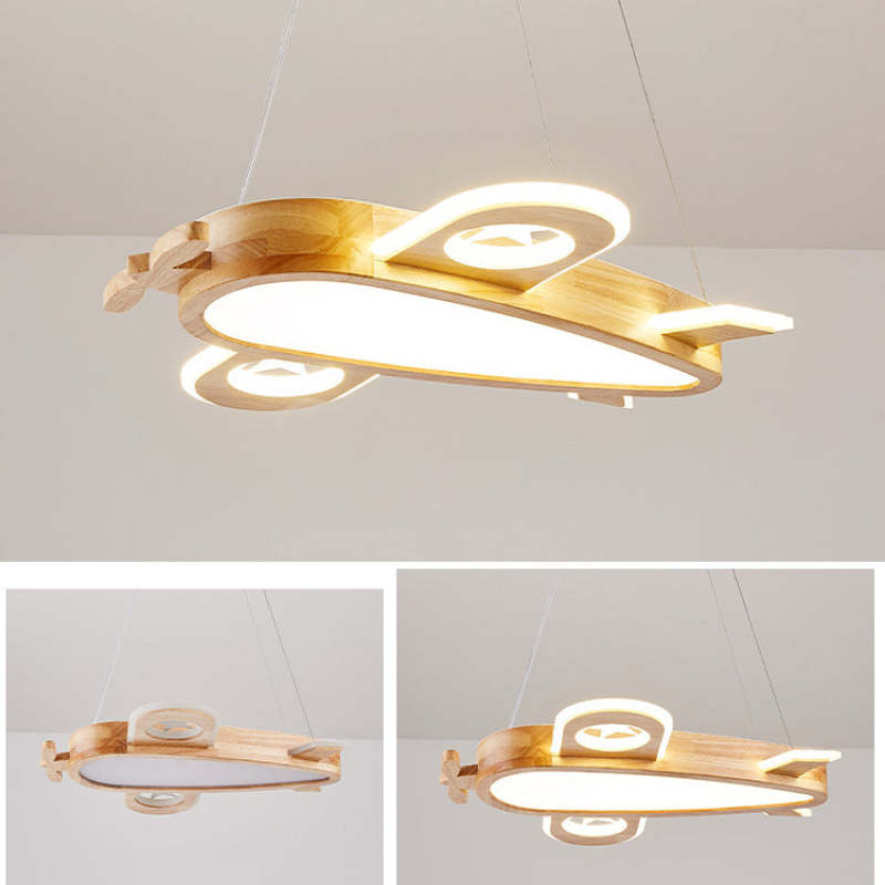 Aria Modern Pendelleuchte Flugzeugförmige Kinderzimmer, Gold, Holz Acryl
