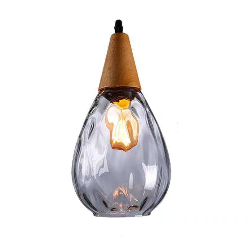Aria Rustikal  Pendelleuchte  Tränentropfen LED Klar/Grau  Glas&Holz