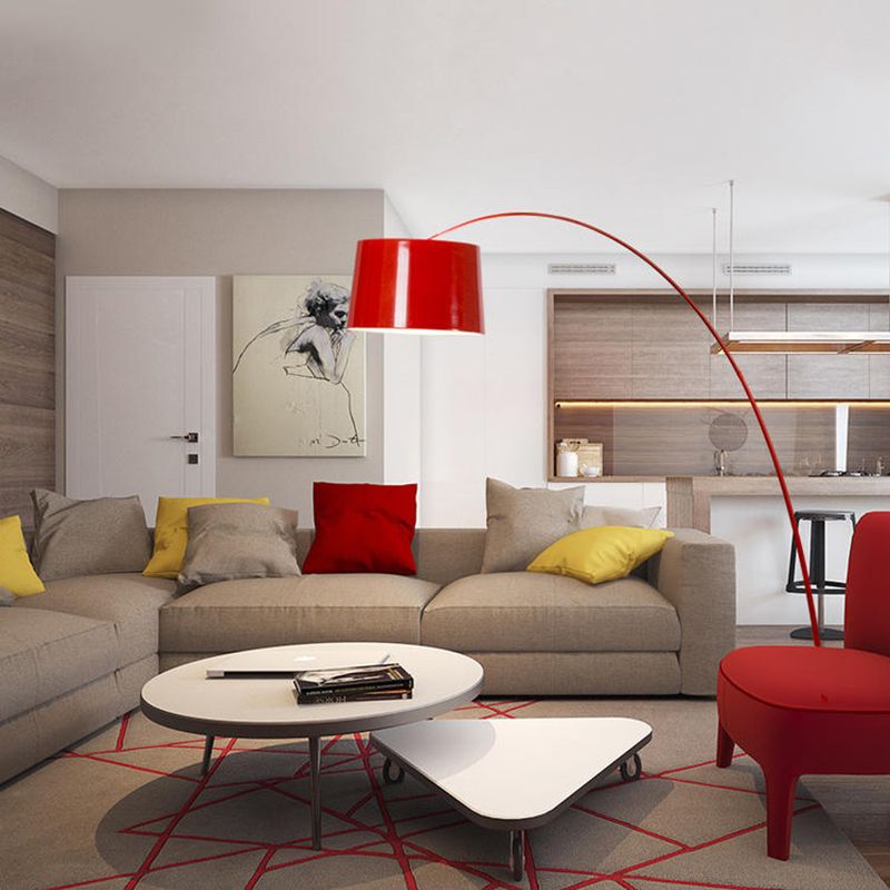 Arisha Cool Modern Stehleuchte Metallbogen, Schwarz/Weiß/Rot/Blau, Schlafzimmer, Metall