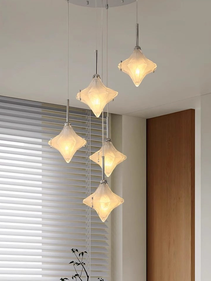 Art Deco Pendelleuchte mit 3 Köpfen, Milchglas