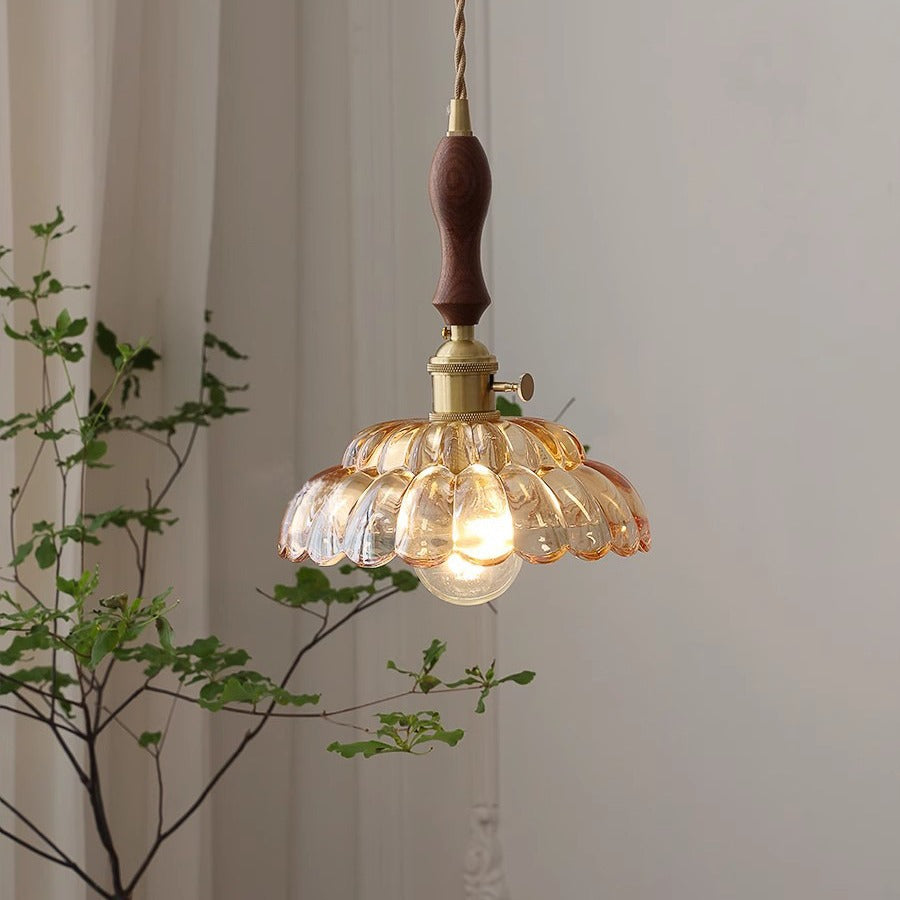 Valentina Modern LED Pendelleuchte Holz Metall Glas Ess/Schlafzimmer