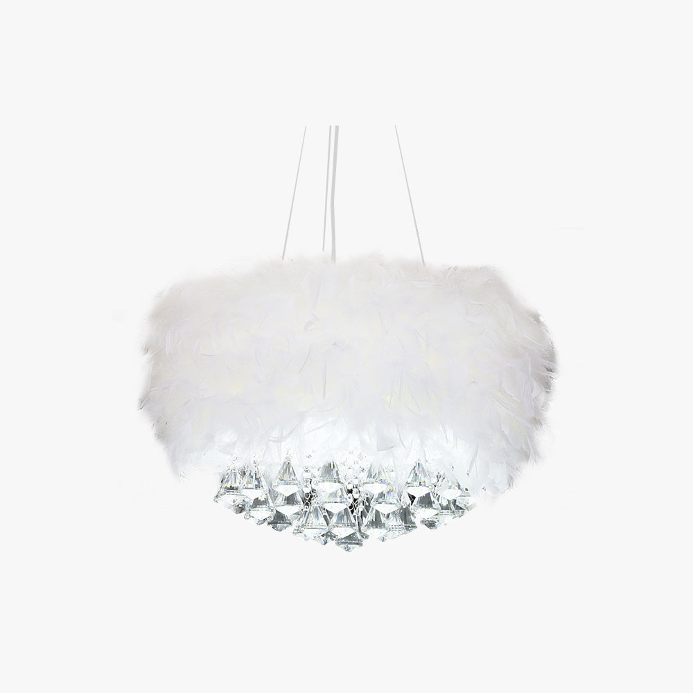 O'Moore Modern LED Pendelleuchte Weiß Wohnzimmer Metall&Feder&Kristall