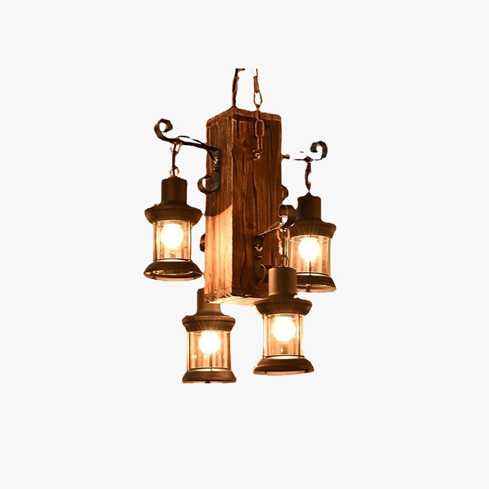 Epoch Vintage LED Pendelleuchte Rechteckige Käfig Wohnzimmer, Metall Holz