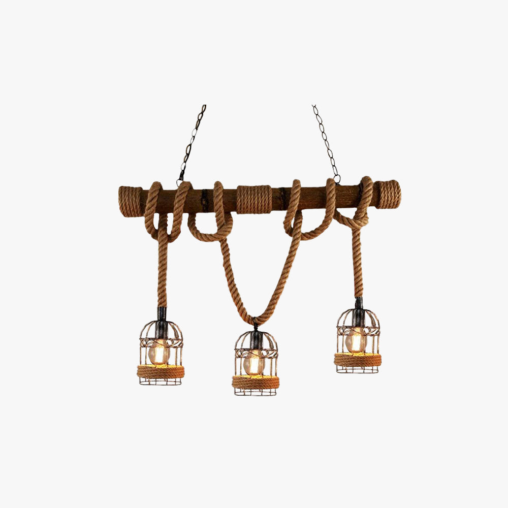 Epoch Vintage Pendelleuchte Zylinder Esstisch, Hanfseil Holz