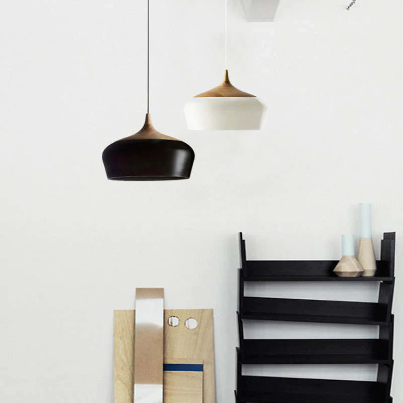 Arisha Modern Pendelleuchte Schale, Weiß/Schwarz, Esszimmer, Metall Holz-Letslighting