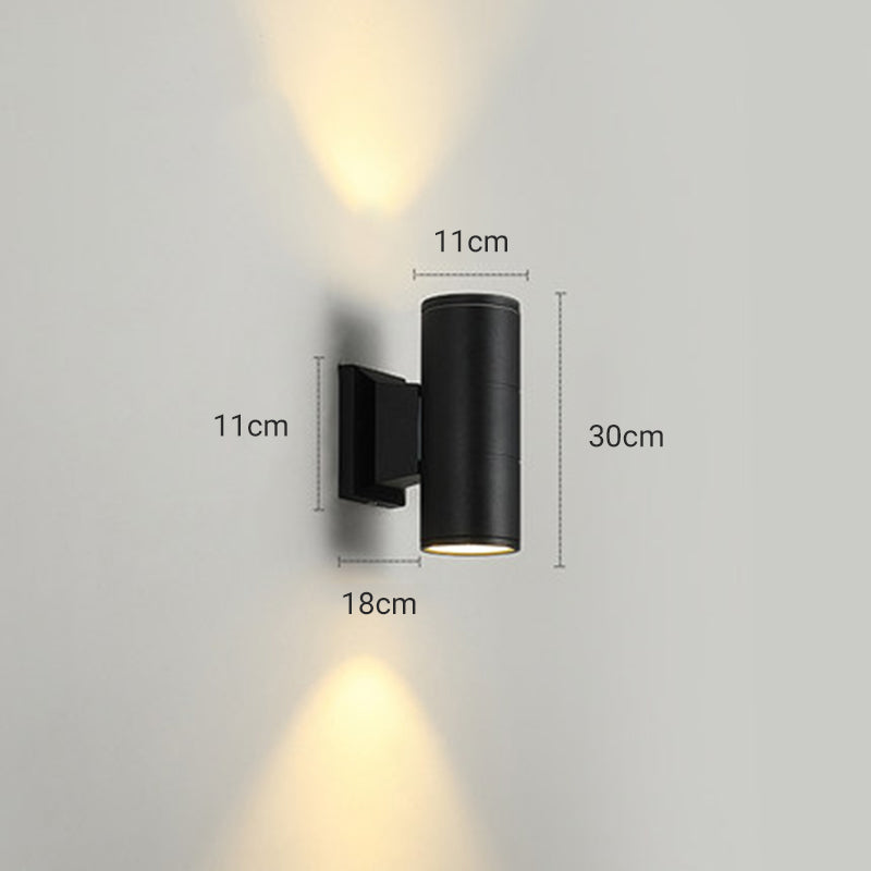 Ray Modern LED Wandleuchte Doppelkopf Zylinder Schwarz Außen Metall/Glas