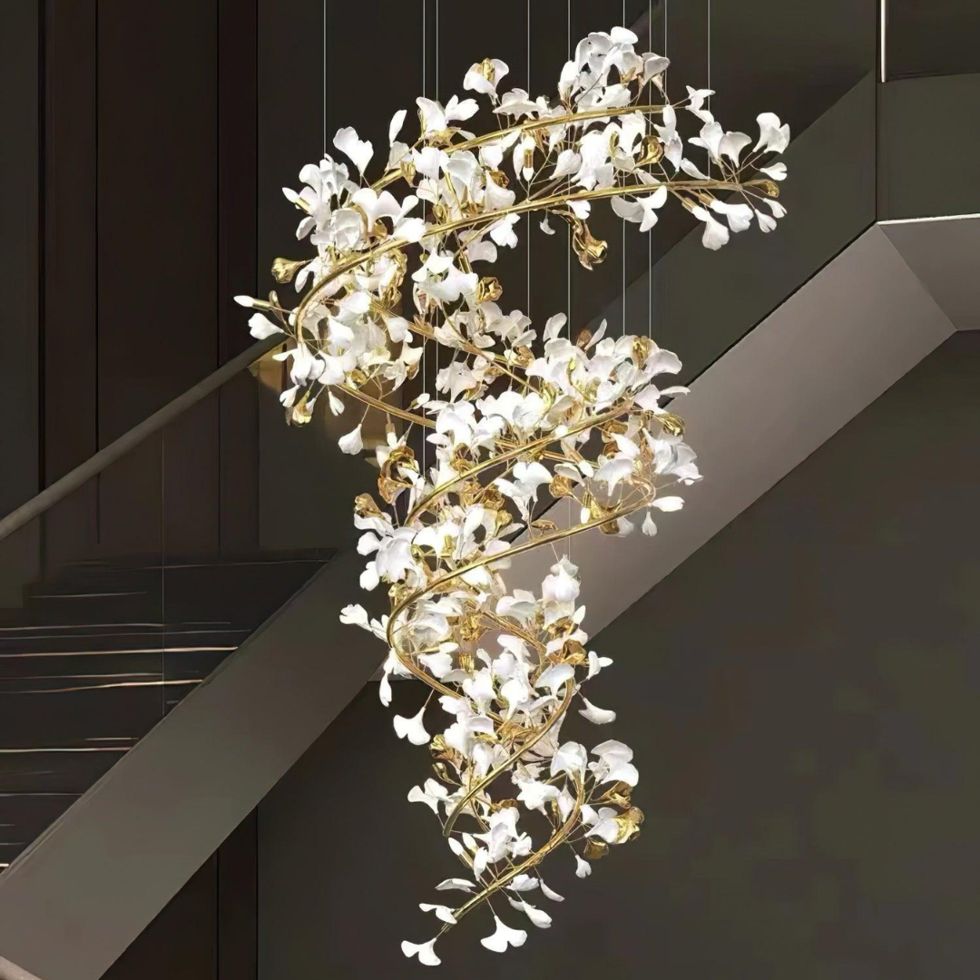 Olivia GloGink Modern Langes Gold LED Kronleuchter, aus Metall&Keramik