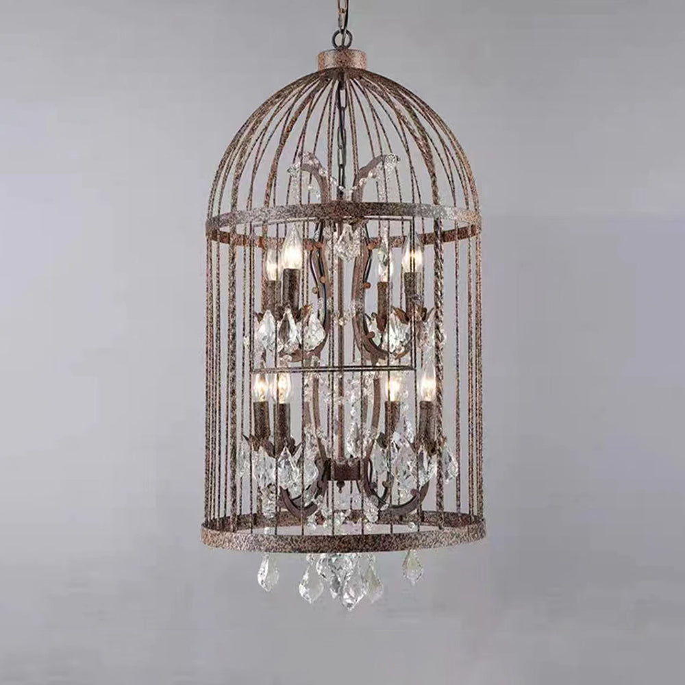 Kristy Retro LED Pendelleuchte Vogelkäfig Schwarz/Rost Wohn/Schlafzimmer Metall&Kristall 4/8/12-Flammig