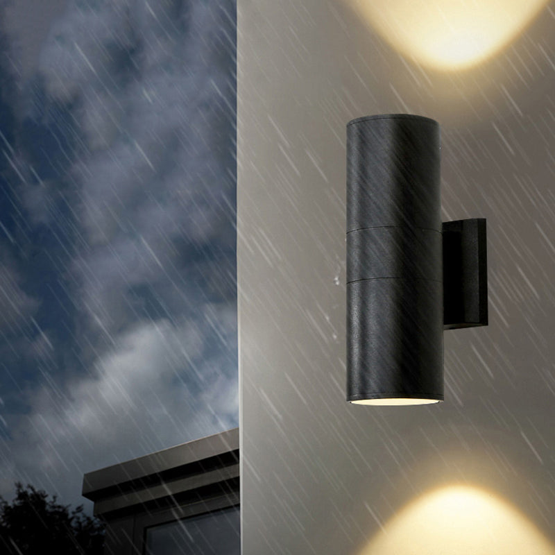 Ray Modern LED Wandleuchte Doppelkopf Zylinder Schwarz Außen Metall/Glas