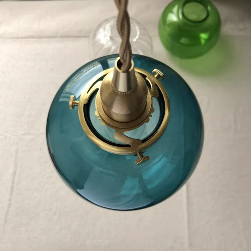 Valentina Retro Oval Glas/Metall Pendelleuchte, Grün/Klar/Schwarz Wohnzimmer