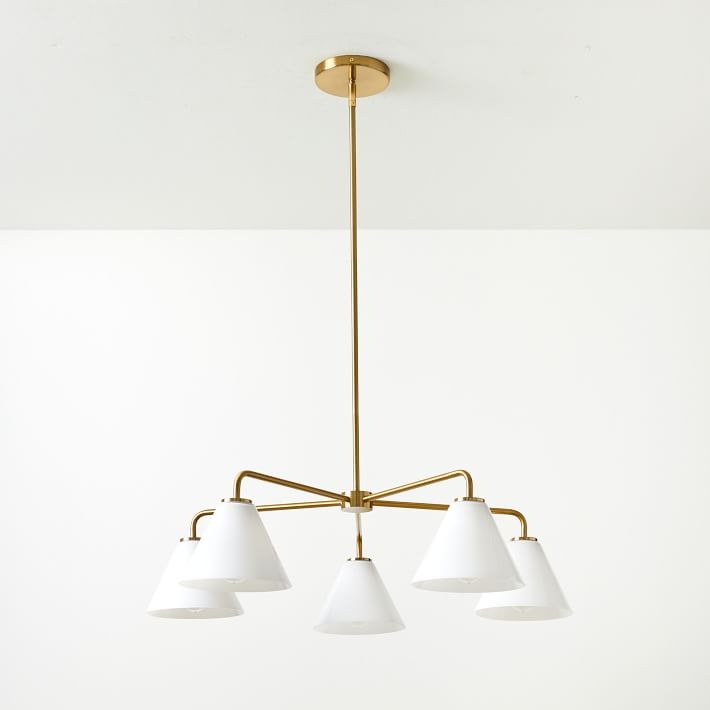 Conica Skulpturaler 5-flammiger Kegel-Kronleuchter – Moderne Glasbeleuchtung für Zuhause