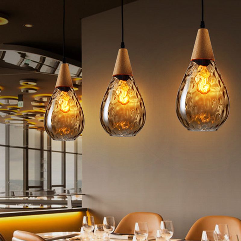 Aria Rustikal  Pendelleuchte  Tränentropfen LED Klar/Grau  Glas&Holz