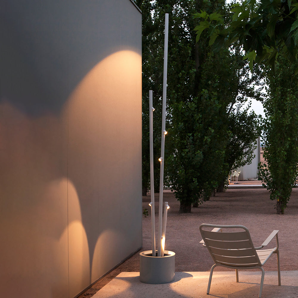 Arisha Design Bambus LED Außenleuchte Grau/Weiß Garten/Flur/Balkon Metall&Glas 190CM Lang