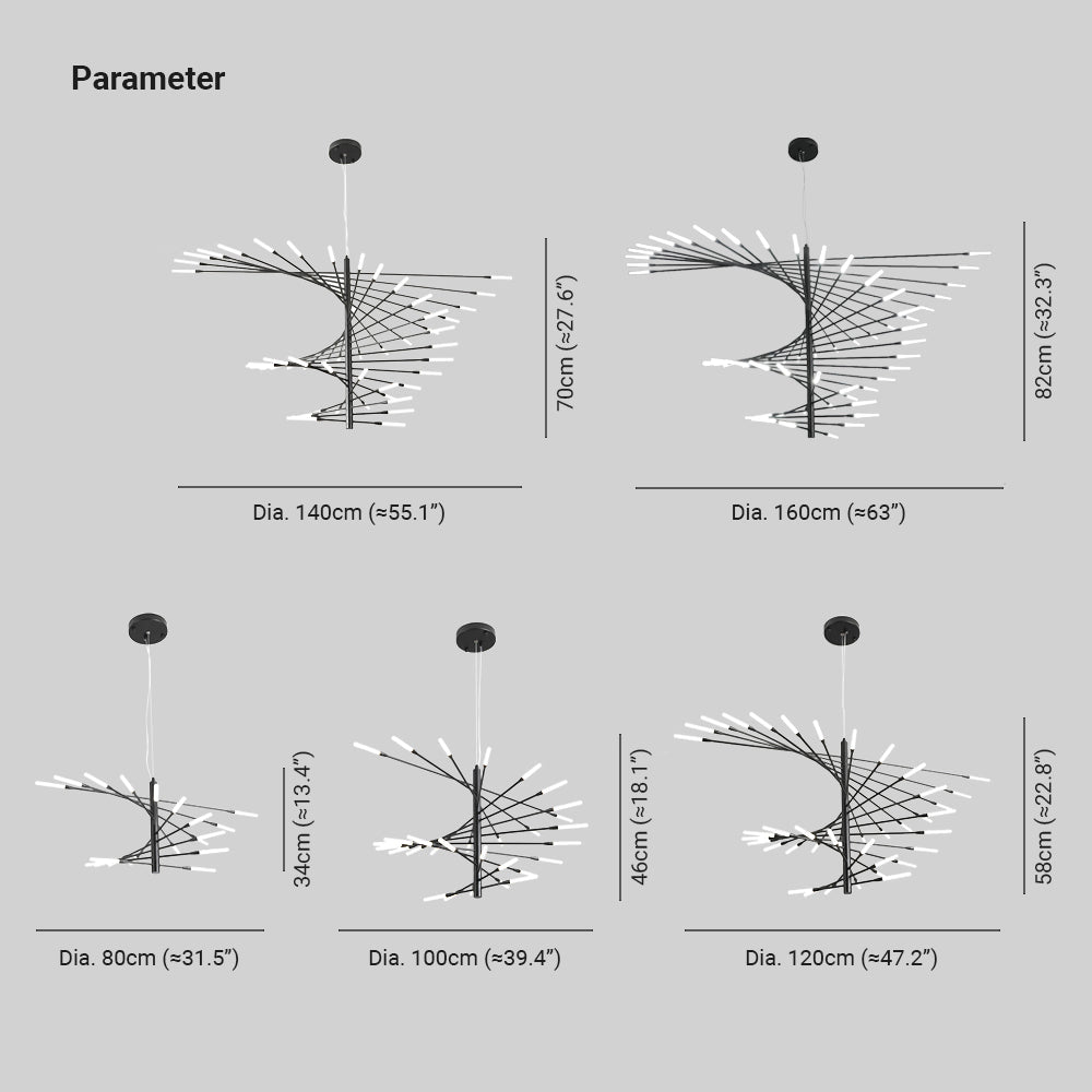 Arisha Kronleuchter Rotierendes Feuerwerk Schwarz/Gold Wohnzimmer/Kunstgalerie