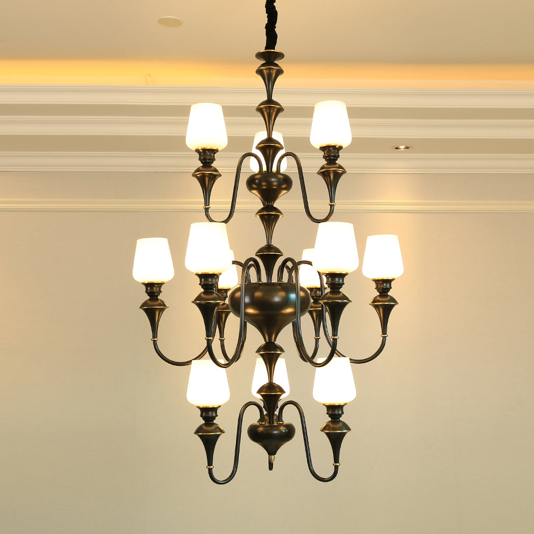 Abrahamson Traditional Shaded Tiered Brass Glass Chandelier - Letslighting