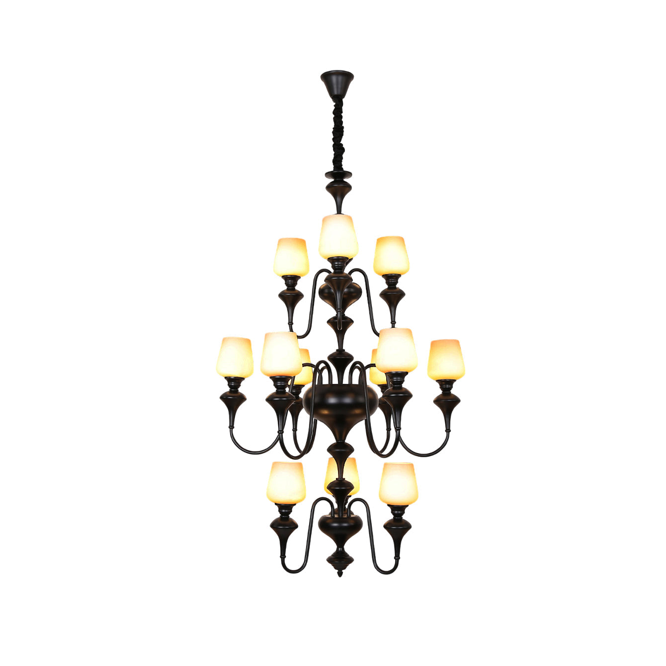 Abrahamson Traditional Shaded Tiered Brass Glass Chandelier - Letslighting