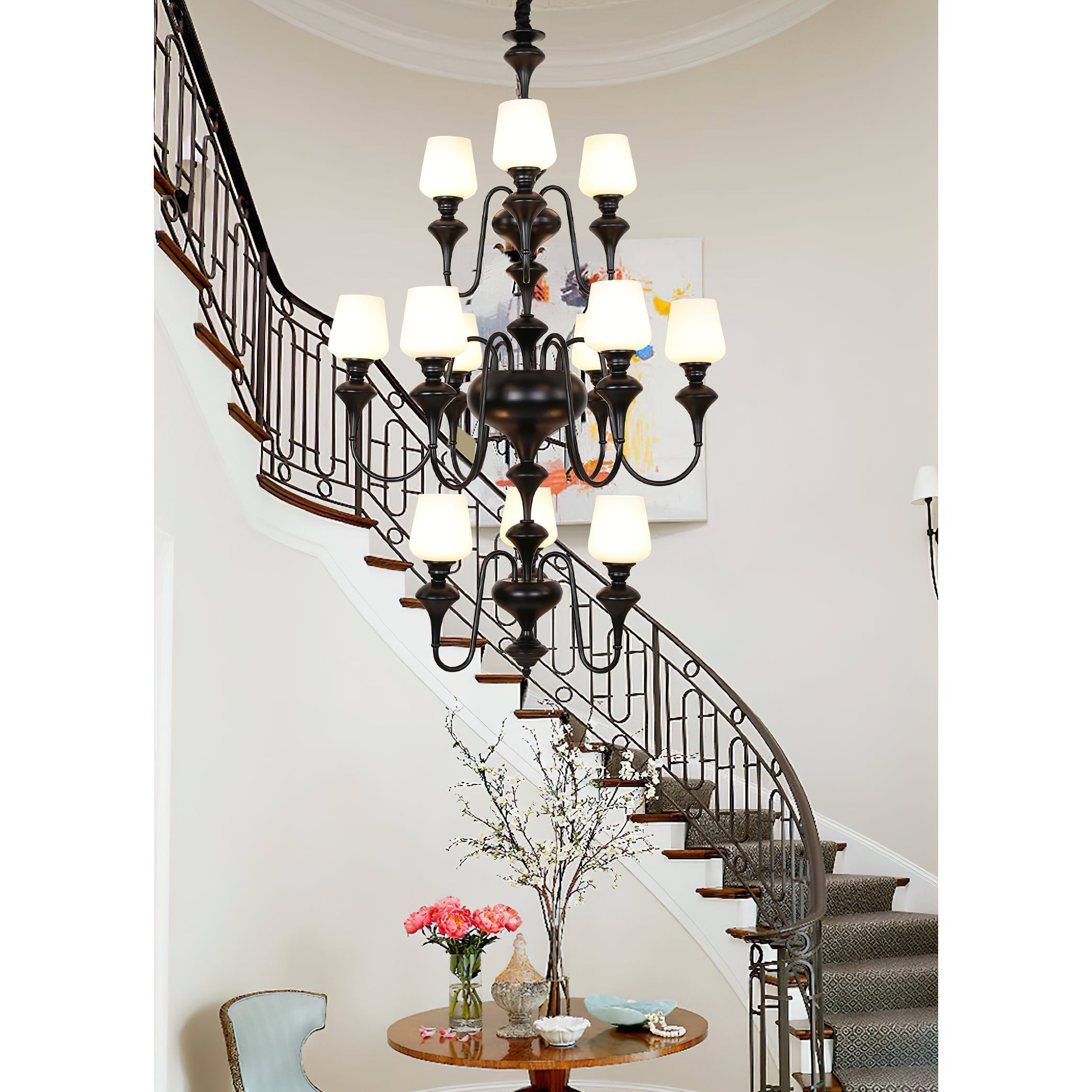 Abrahamson Traditional Shaded Tiered Brass Glass Chandelier - Letslighting