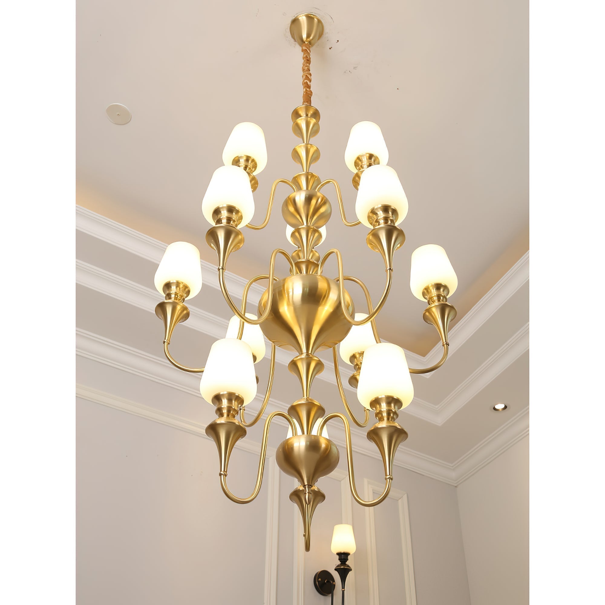 Abrahamson Traditional Shaded Tiered Brass Glass Chandelier - Letslighting