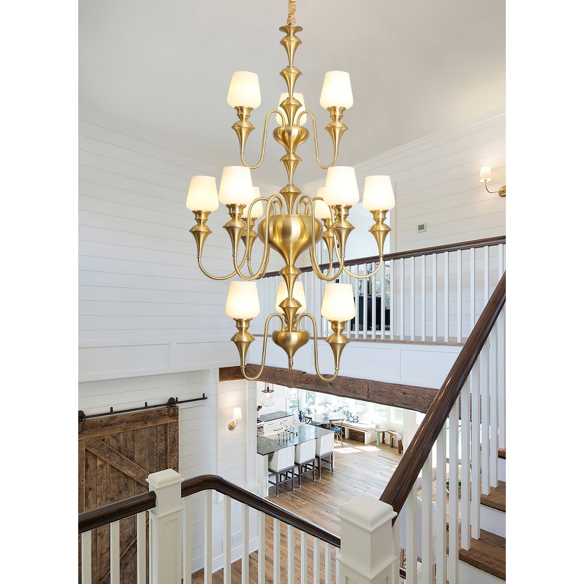 Abrahamson Traditional Shaded Tiered Brass Glass Chandelier - Letslighting