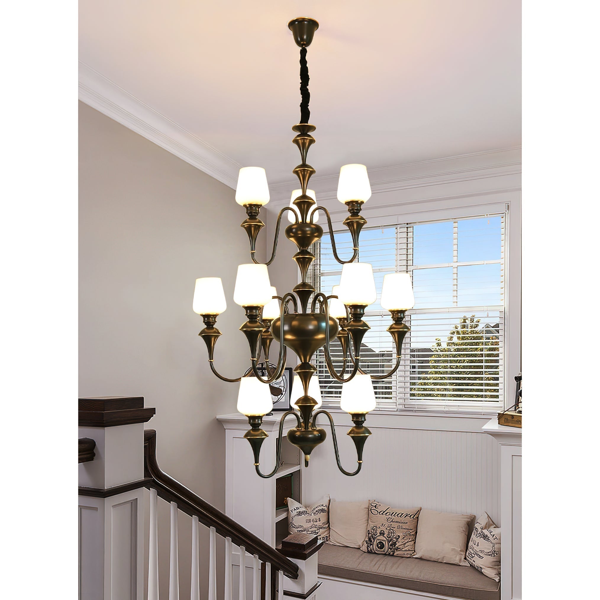 Abrahamson Traditional Shaded Tiered Brass Glass Chandelier - Letslighting