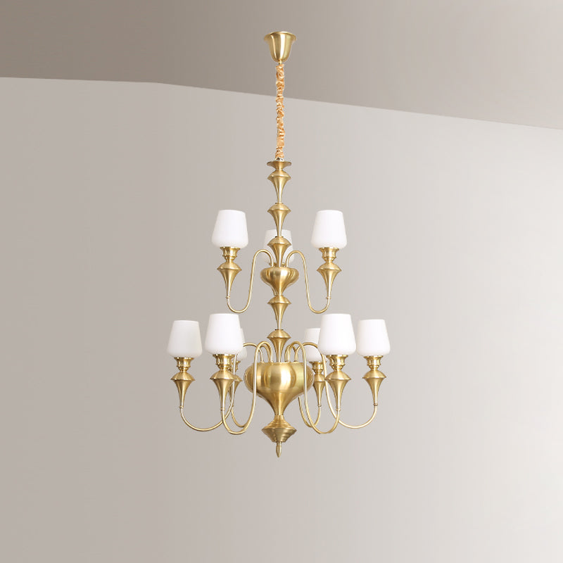 Abrahamson Traditional Shaded Tiered Brass Glass Chandelier - Letslighting