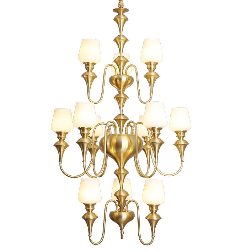 Abrahamson Traditional Shaded Tiered Brass Glass Chandelier - Letslighting