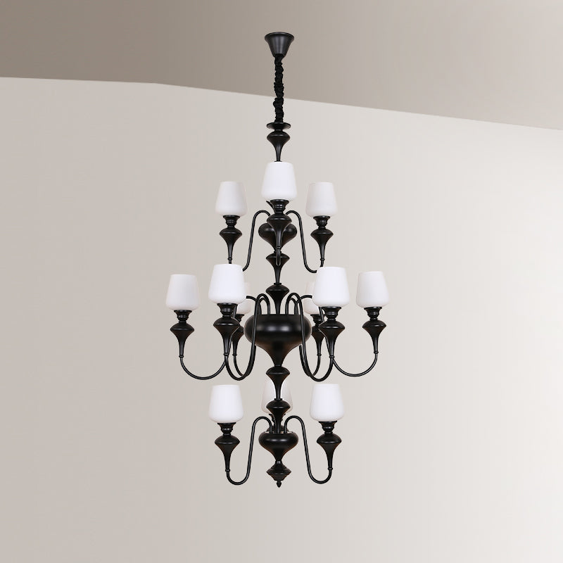 Abrahamson Traditional Shaded Tiered Brass Glass Chandelier - Letslighting
