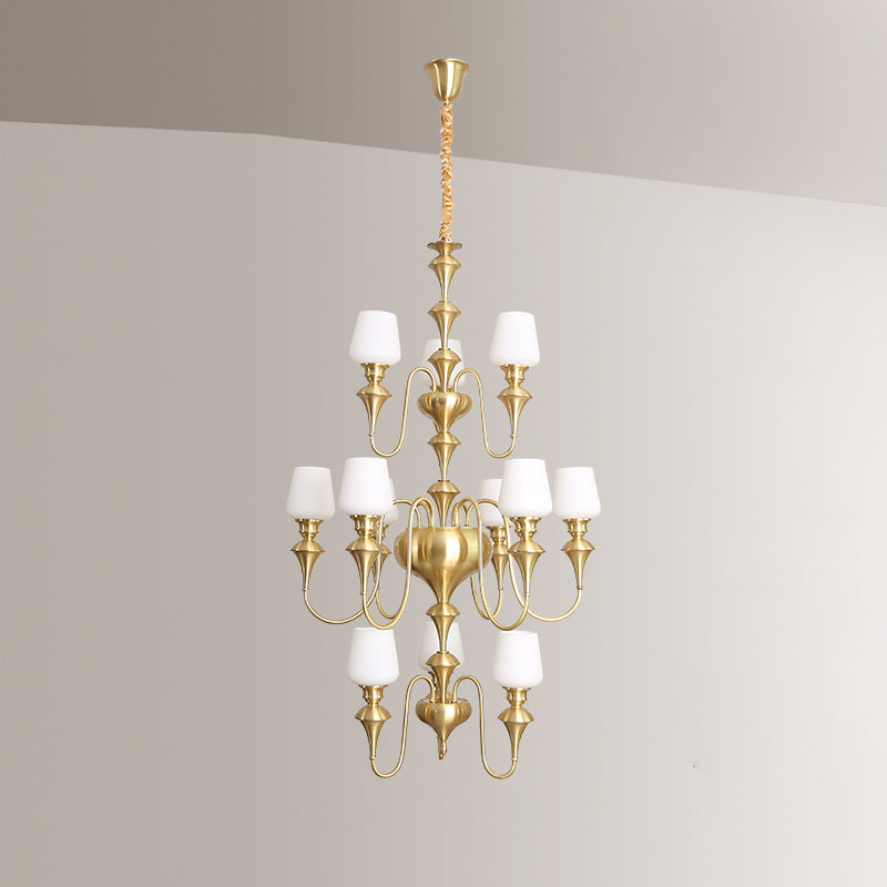 Abrahamson Traditional Shaded Tiered Brass Glass Chandelier - Letslighting