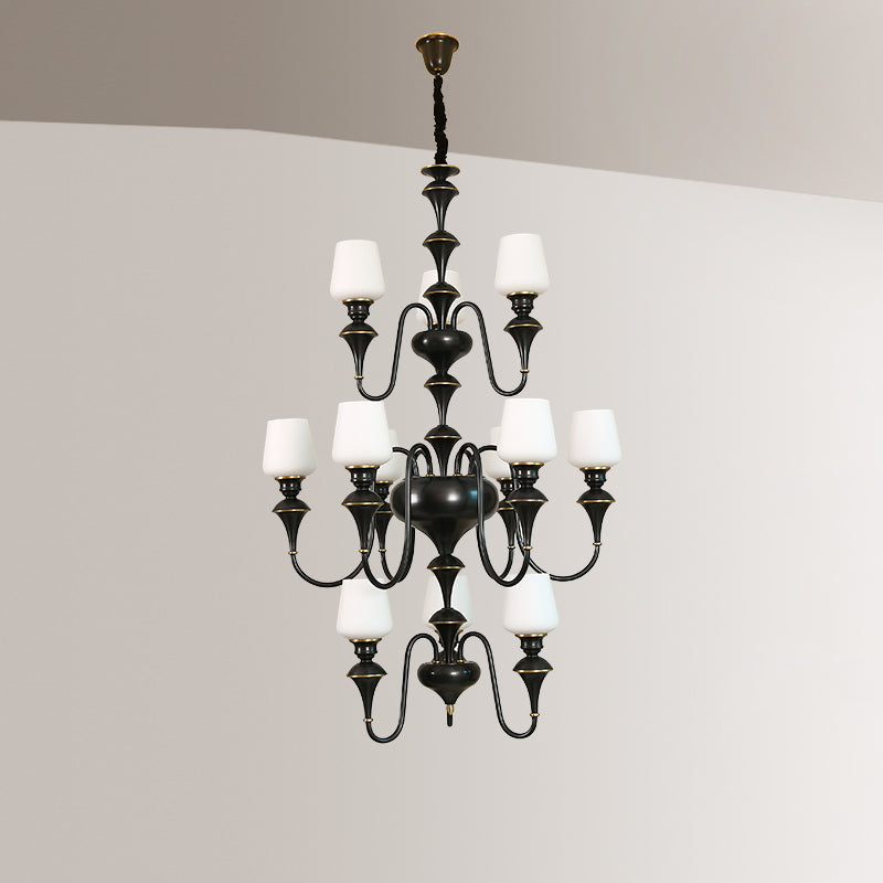 Abrahamson Traditional Shaded Tiered Brass Glass Chandelier - Letslighting
