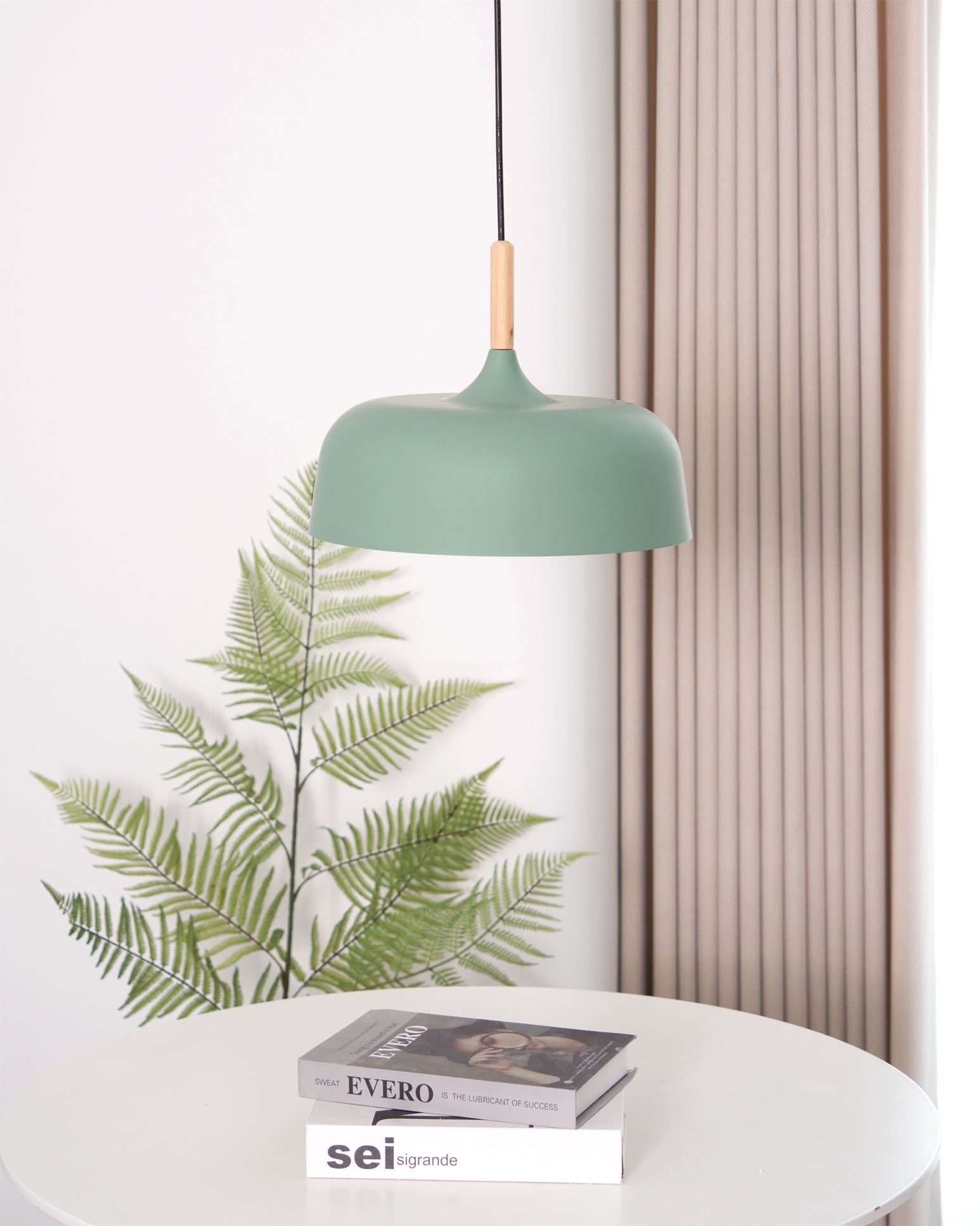 Lustra Pendelleuchte Weiß Schirm Holz-Letslighting