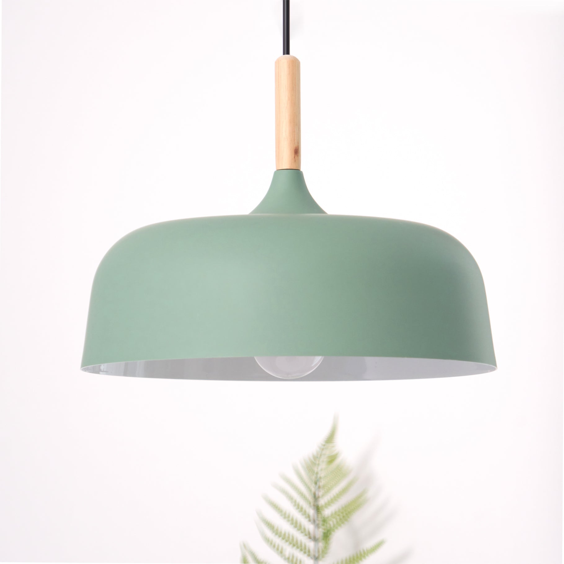 Lustra Pendelleuchte Weiß Schirm Holz-Letslighting