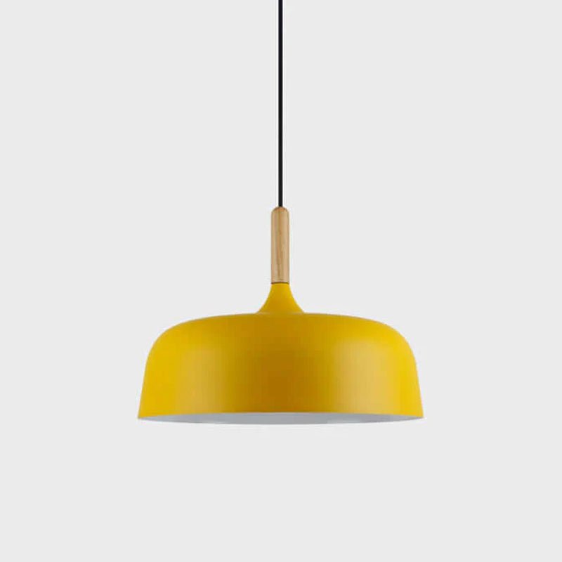 Lustra Pendelleuchte Weiß Schirm Holz-Letslighting