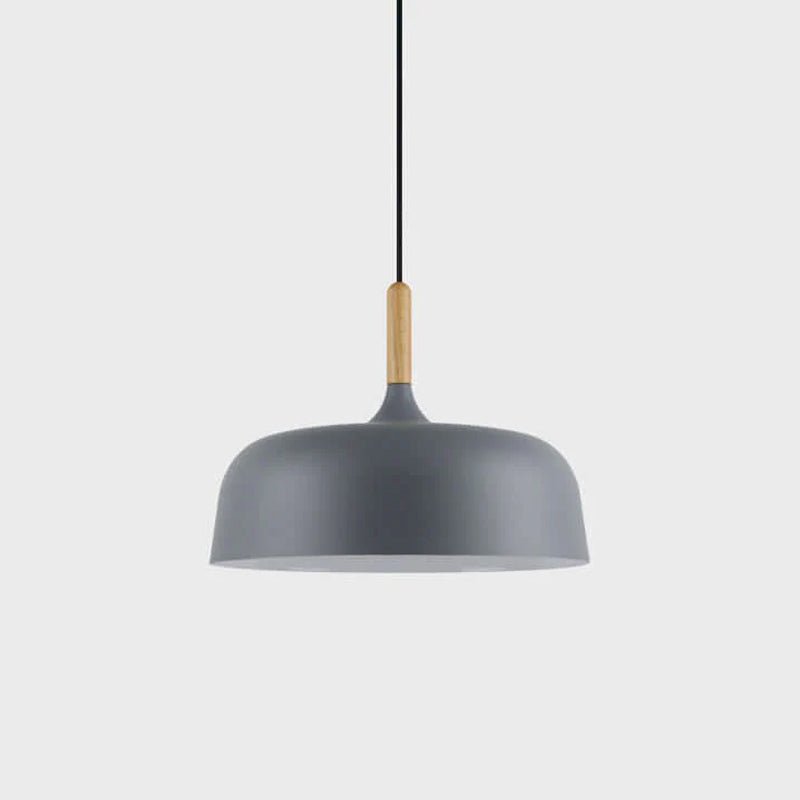 Lustra Pendelleuchte Weiß Schirm Holz-Letslighting