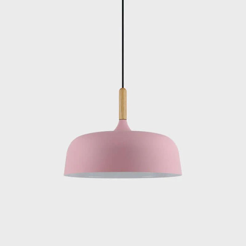 Lustra Pendelleuchte Weiß Schirm Holz-Letslighting