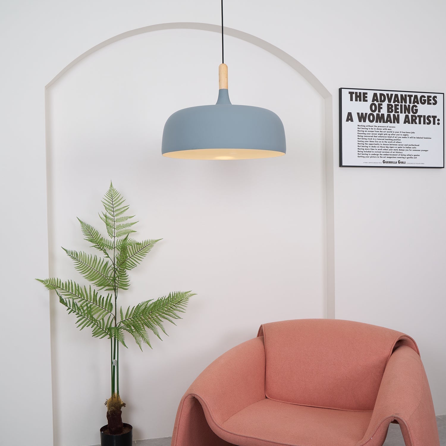 Lustra Pendelleuchte Weiß Schirm Holz-Letslighting