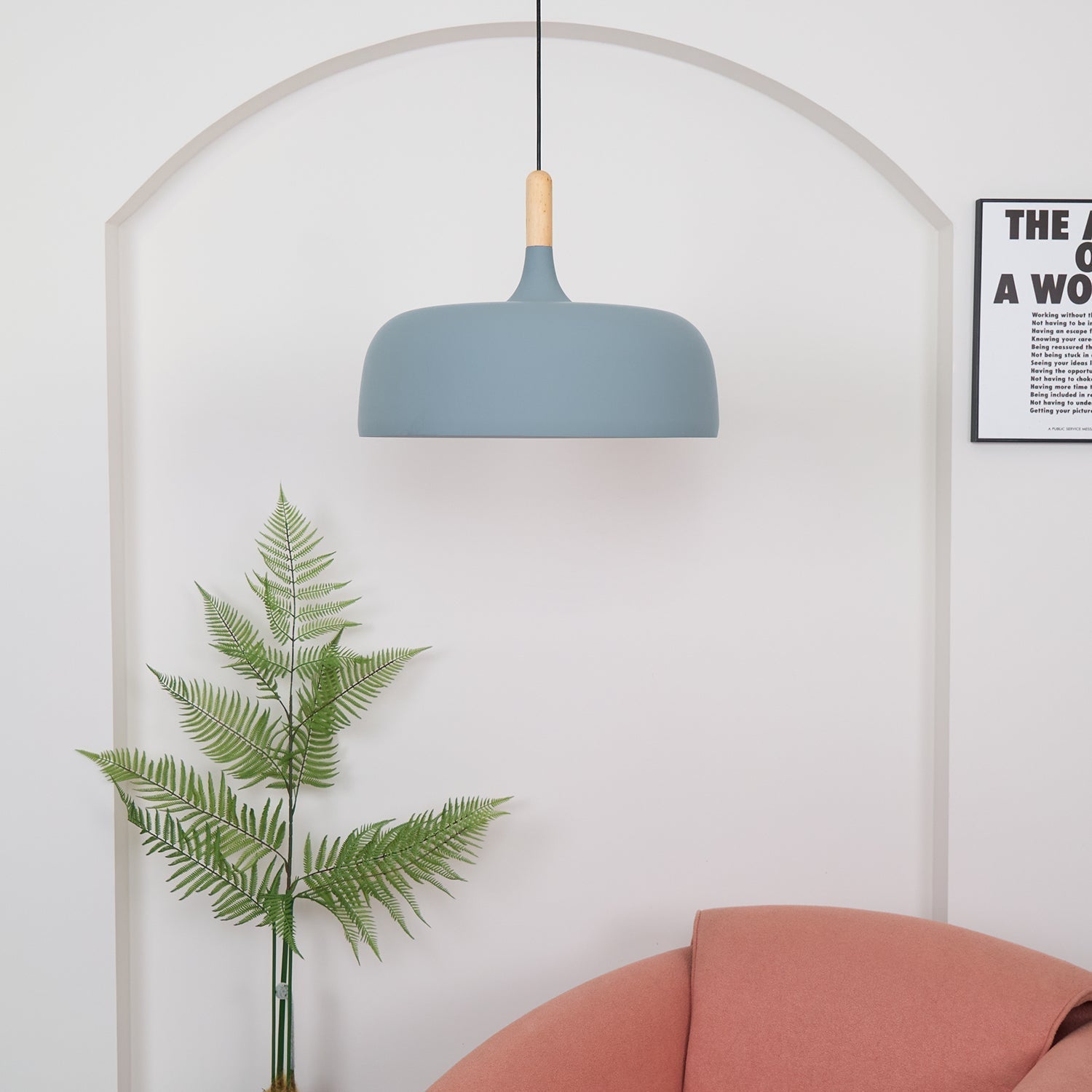 Lustra Pendelleuchte Weiß Schirm Holz-Letslighting