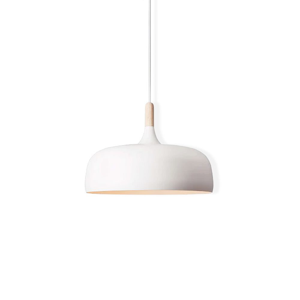 Lustra Pendelleuchte Weiß Schirm Holz-Letslighting