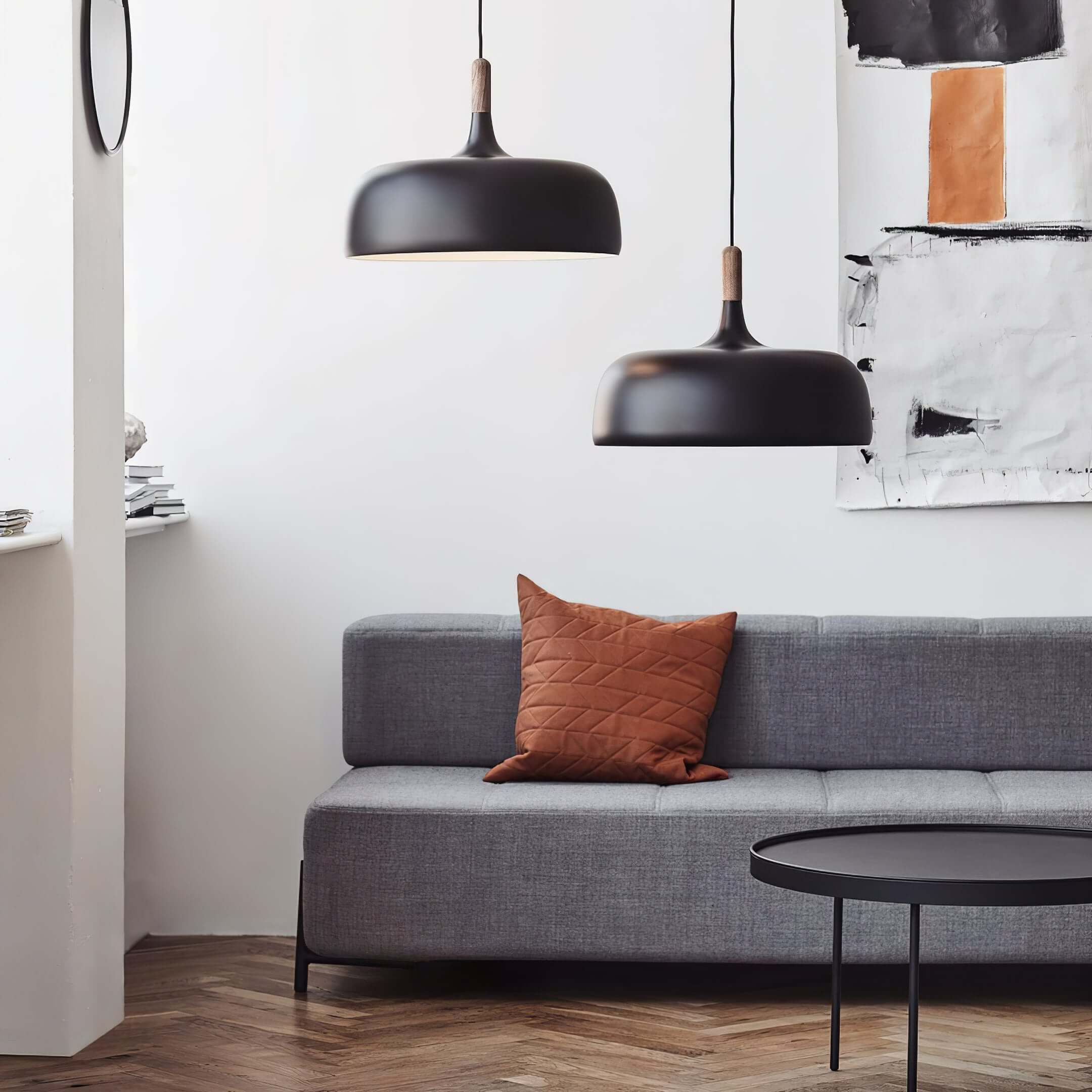 Lustra Pendelleuchte Weiß Schirm Holz-Letslighting