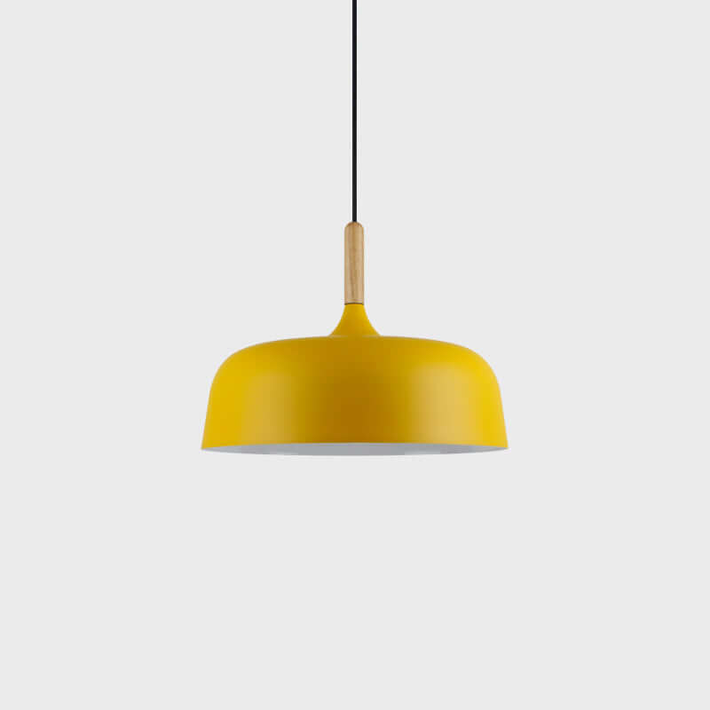 Lustra Pendelleuchte Weiß Schirm Holz-Letslighting