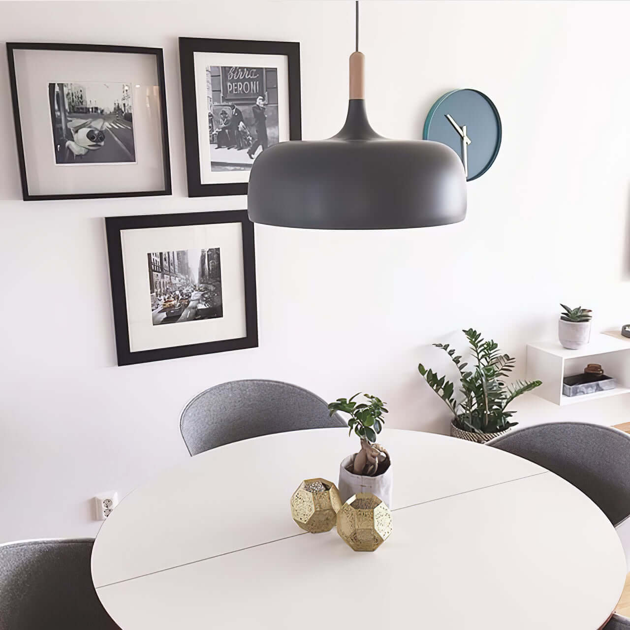 Lustra Pendelleuchte Weiß Schirm Holz-Letslighting