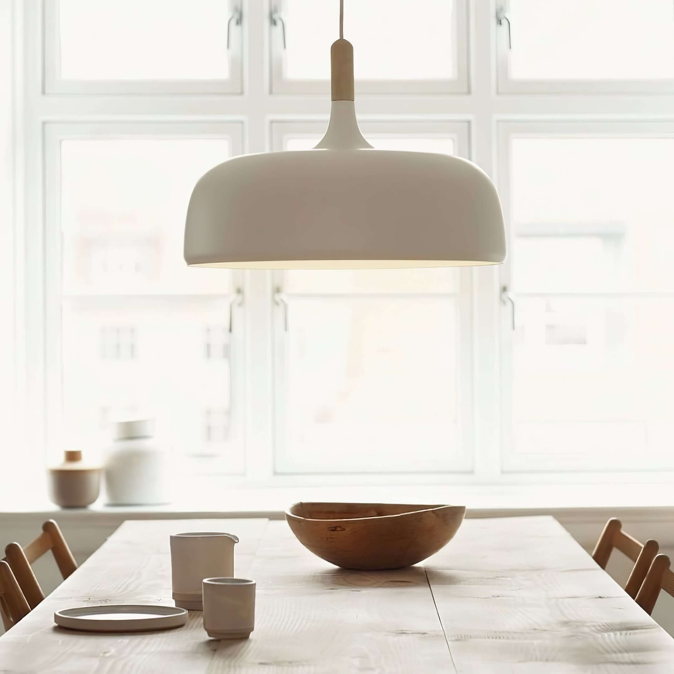 Lustra Pendelleuchte Weiß Schirm Holz-Letslighting