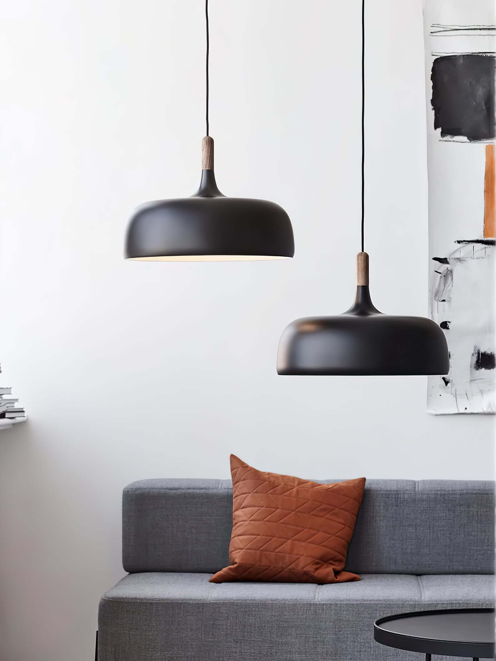 Lustra Pendelleuchte Weiß Schirm Holz-Letslighting