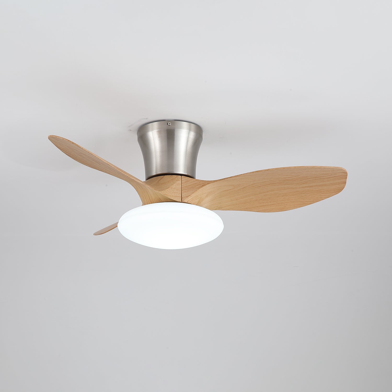 Velora Moderner Deckenventilator aus Holz mit Beleuchtung, Maßzeichnung