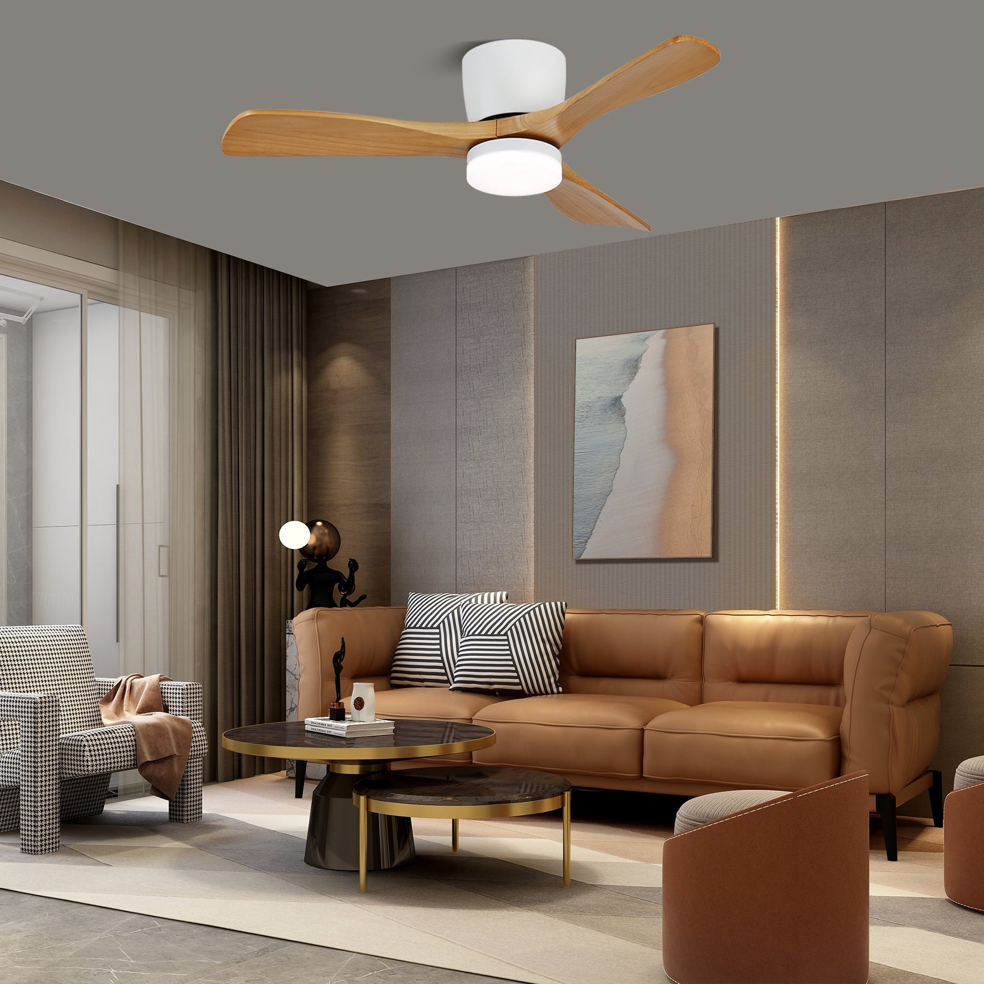 Knox Deckenventilator-Leuchte mit eingeschaltetem integriertem LED-Licht.