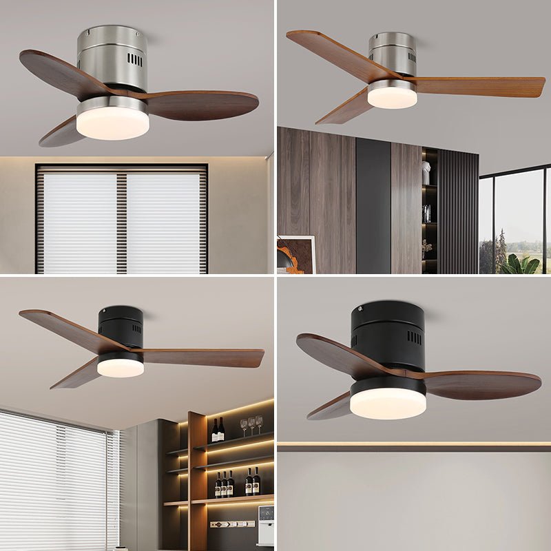 Seitenansicht des Eris Minimalistischen Holz-Deckenventilators mit Beleuchtung