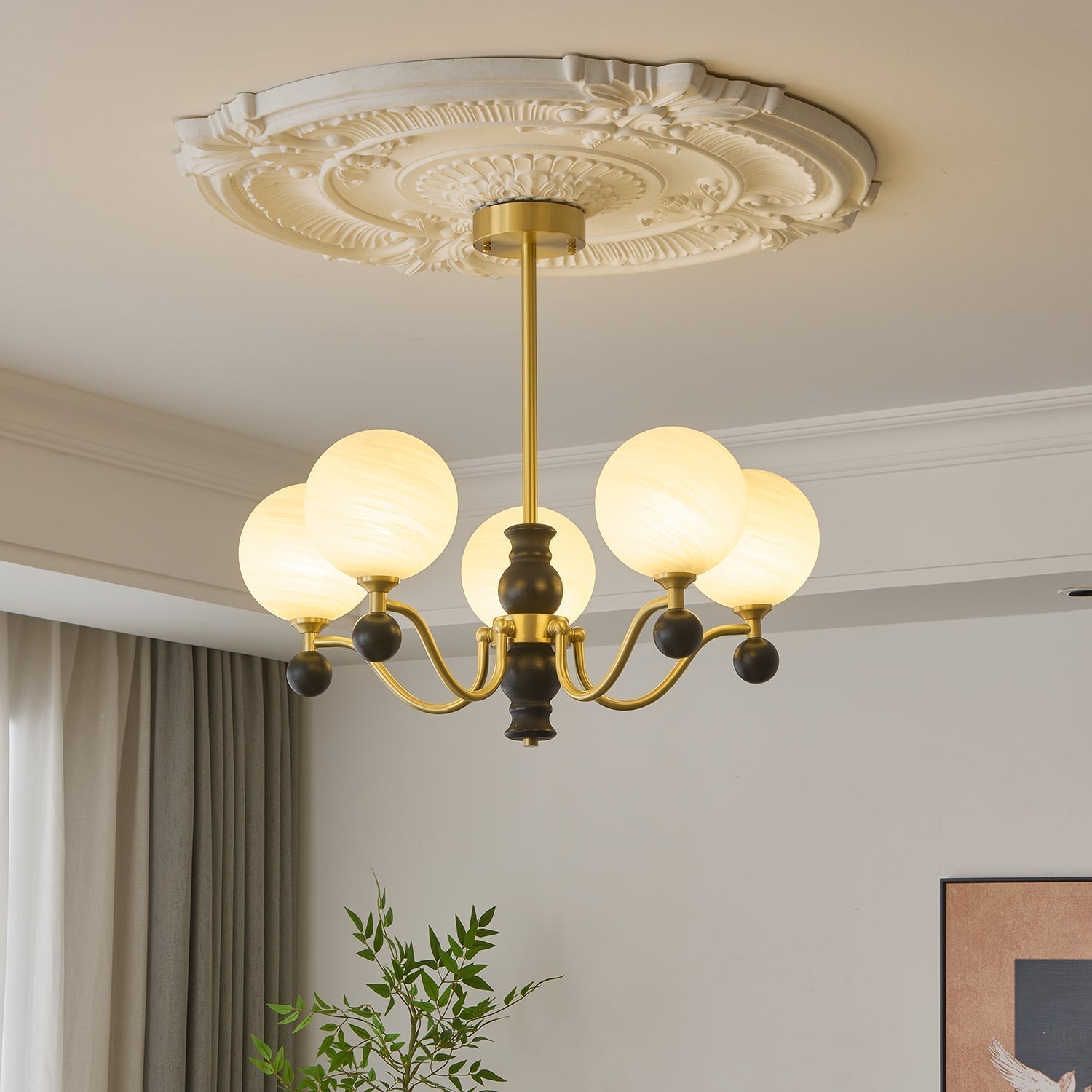 Ershaan Eleganter Vintage-Kronleuchter aus Messing und Holz-Letslighting