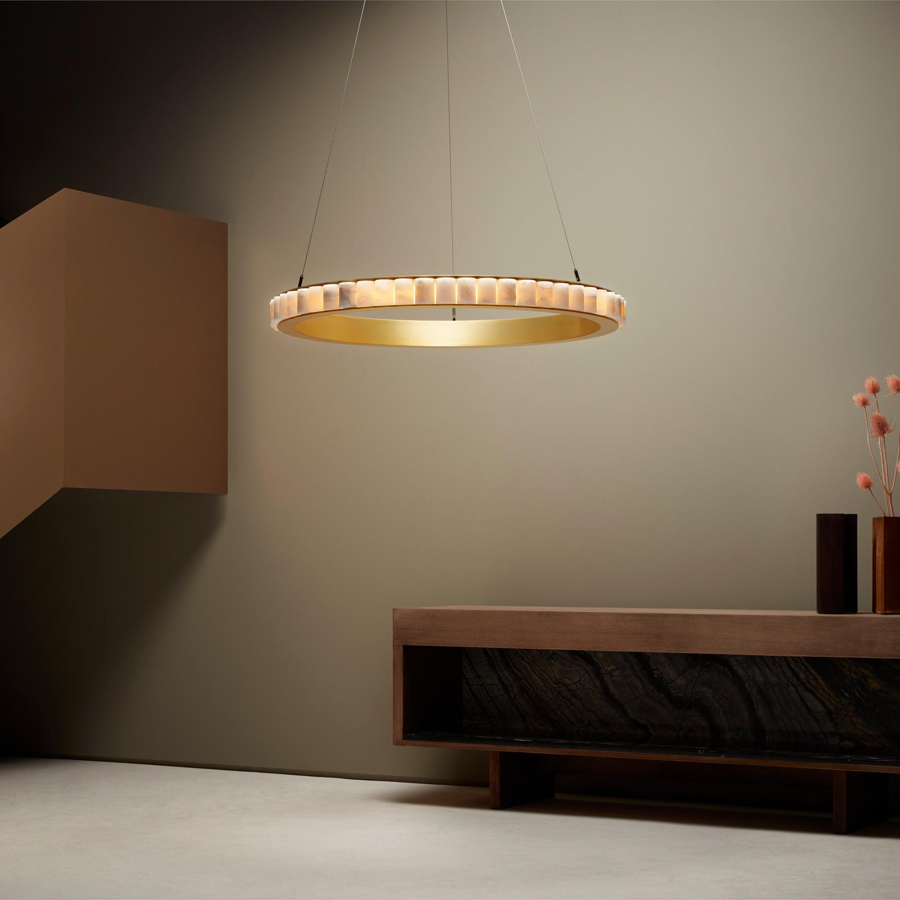 Orion Double Ring Alabaster Chandelier - Neutralighting